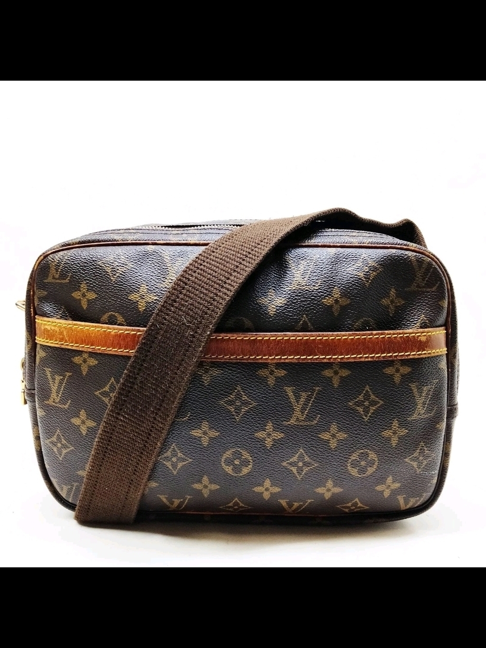 Louis Vuitton Brown Monogram Canvas Messenger Bag with Tan Accents